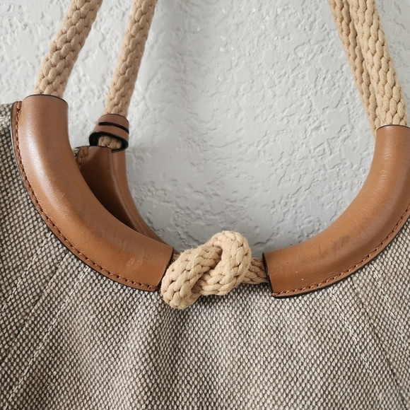 Michael Kors Isla Ring Brown Canvas Shoulder Tote Bag Large Boho Vacay Travel - Picture 8 of 15